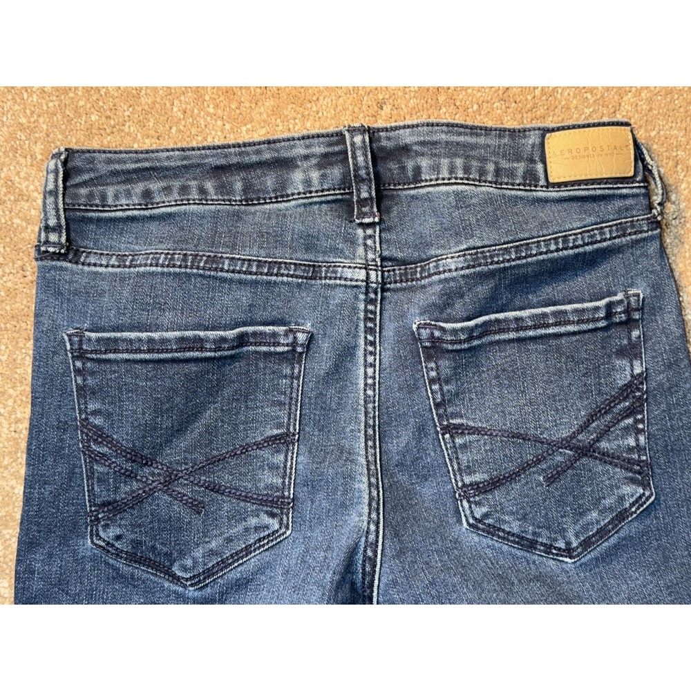 Aeropostale Womens‎ Mid Rise Ankle Jegging Distressed Ripped Jeans Dark Sz 2 Reg - Picture 5 of 8